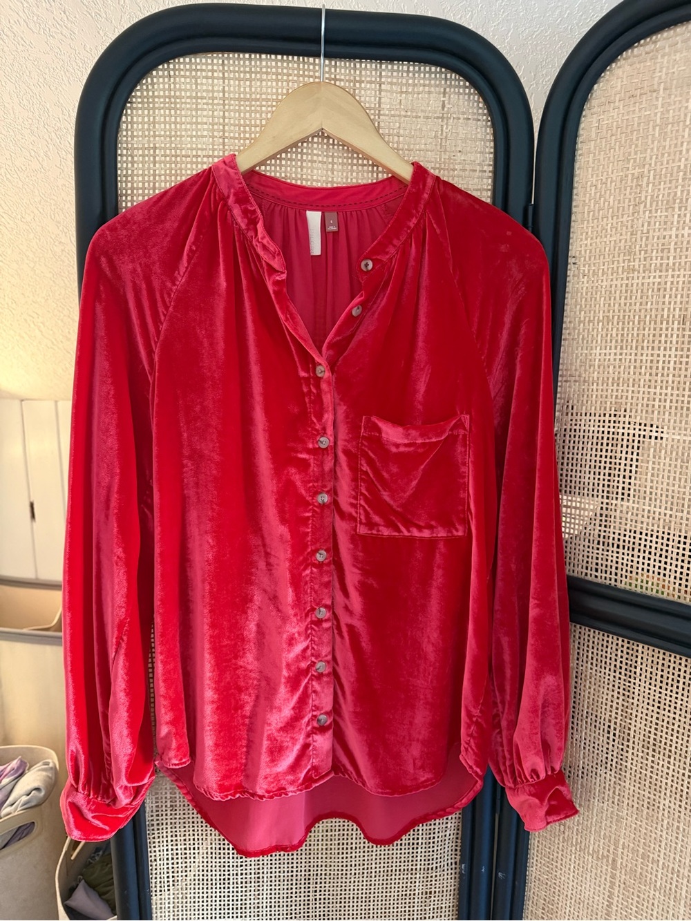 Pilcro by Anthropologie Velvet Button Blouse Red Small